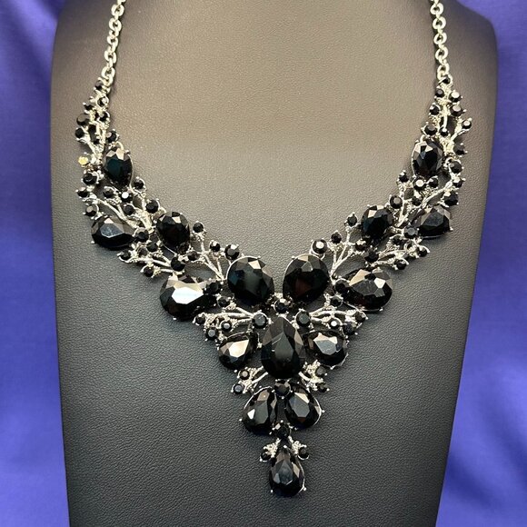 Christina Collection Black Crystal Statement Necklace - Picture 1 of 9